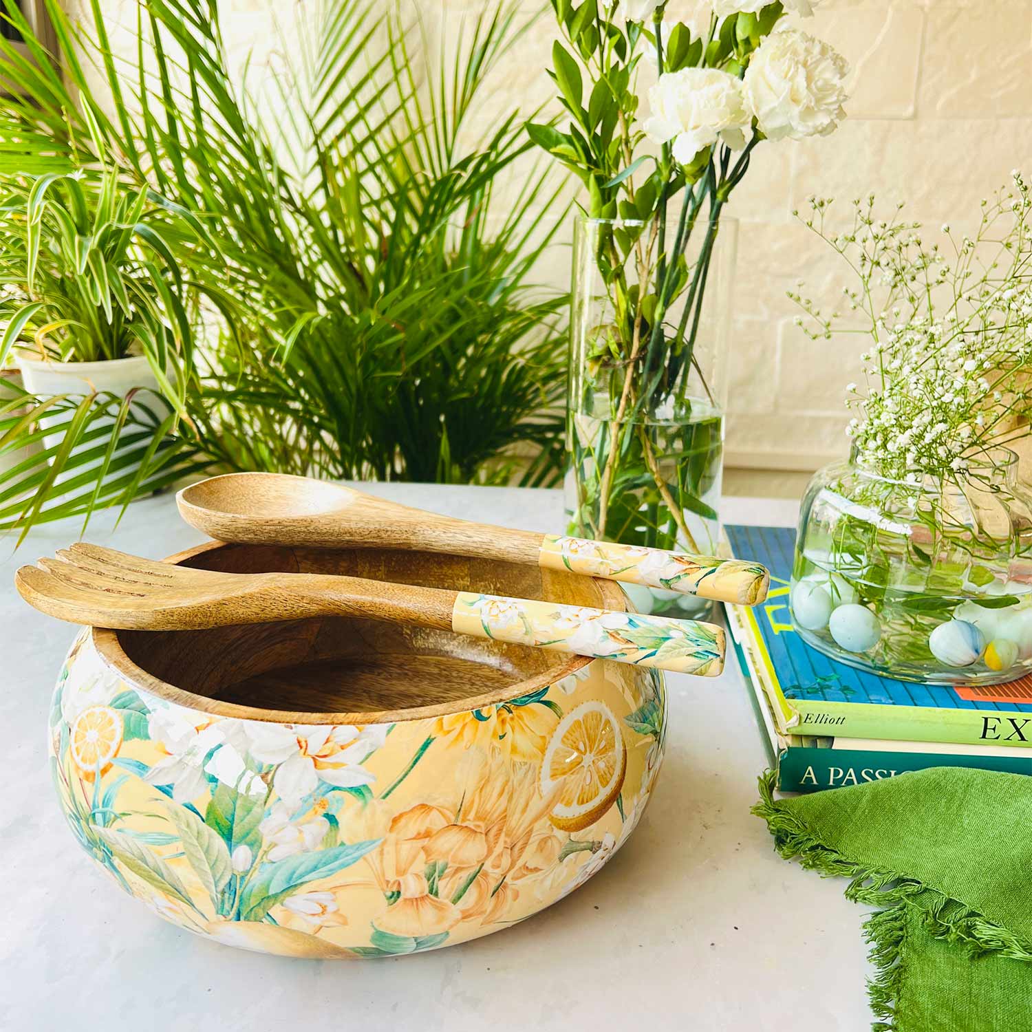 Salad Bowl With Servers Set - Lisbon Lemon