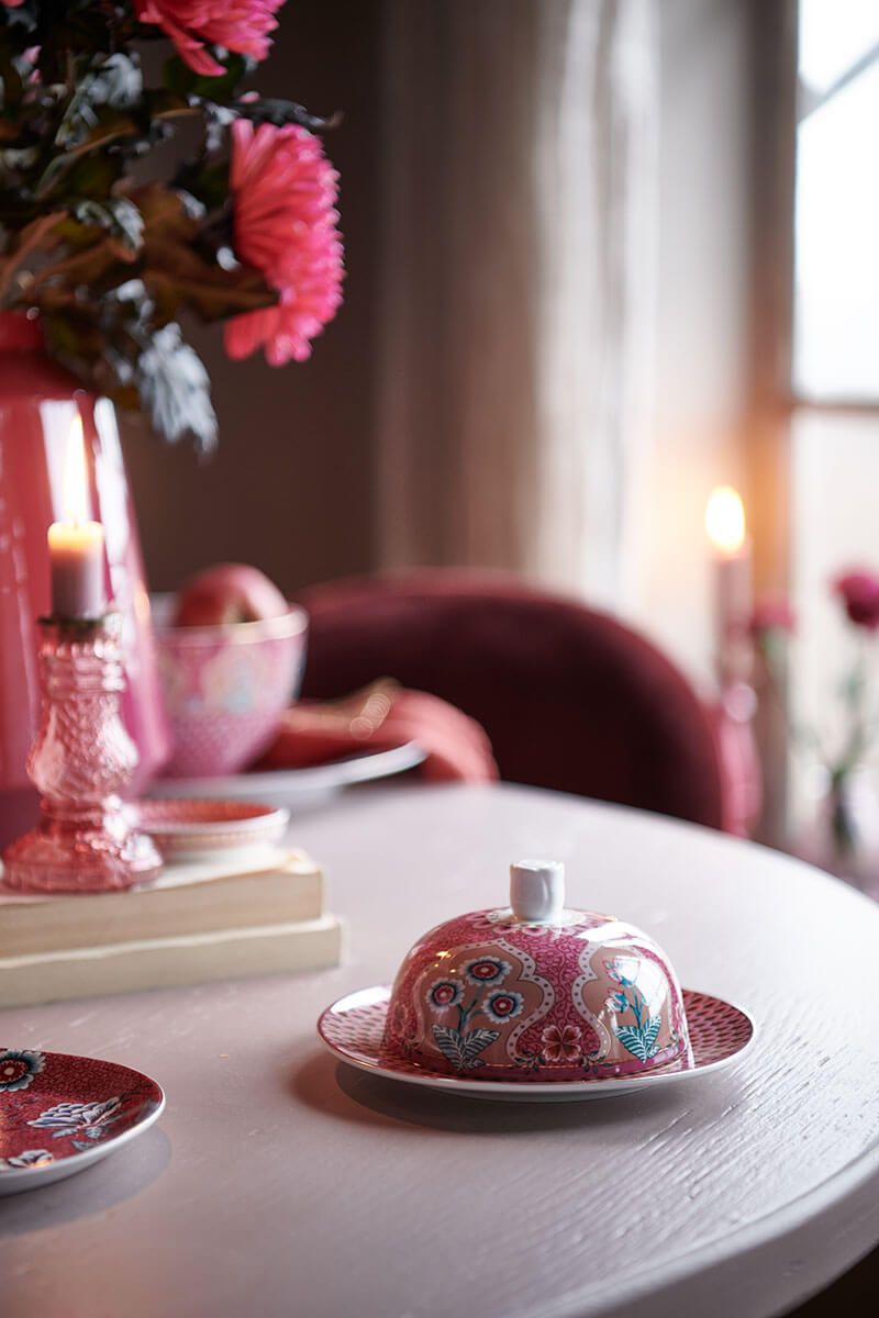 Flower Festival Dark Pink Butter Dish