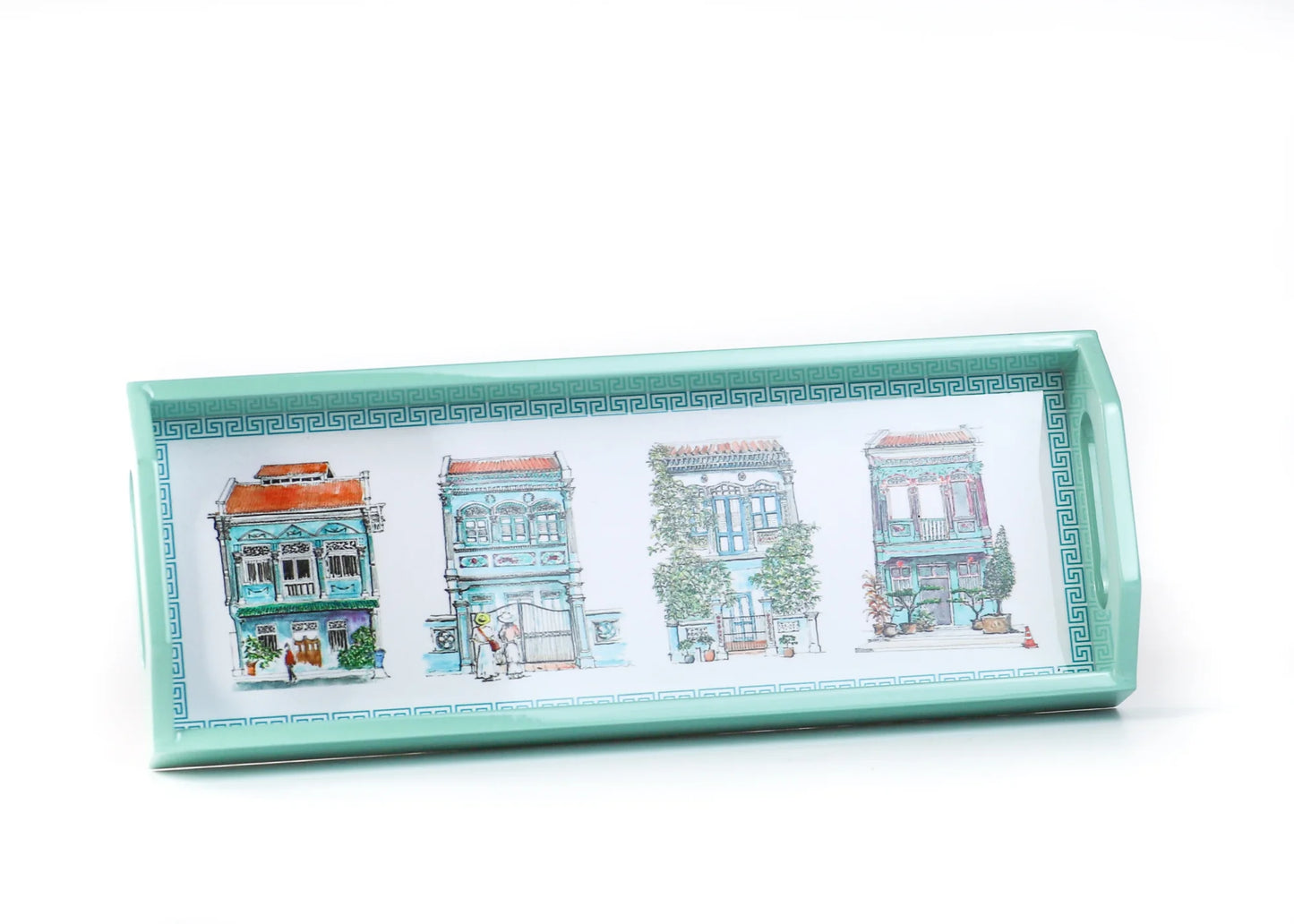 Turquoise Oblong Lacquer Tray - Turquoise Shophouses