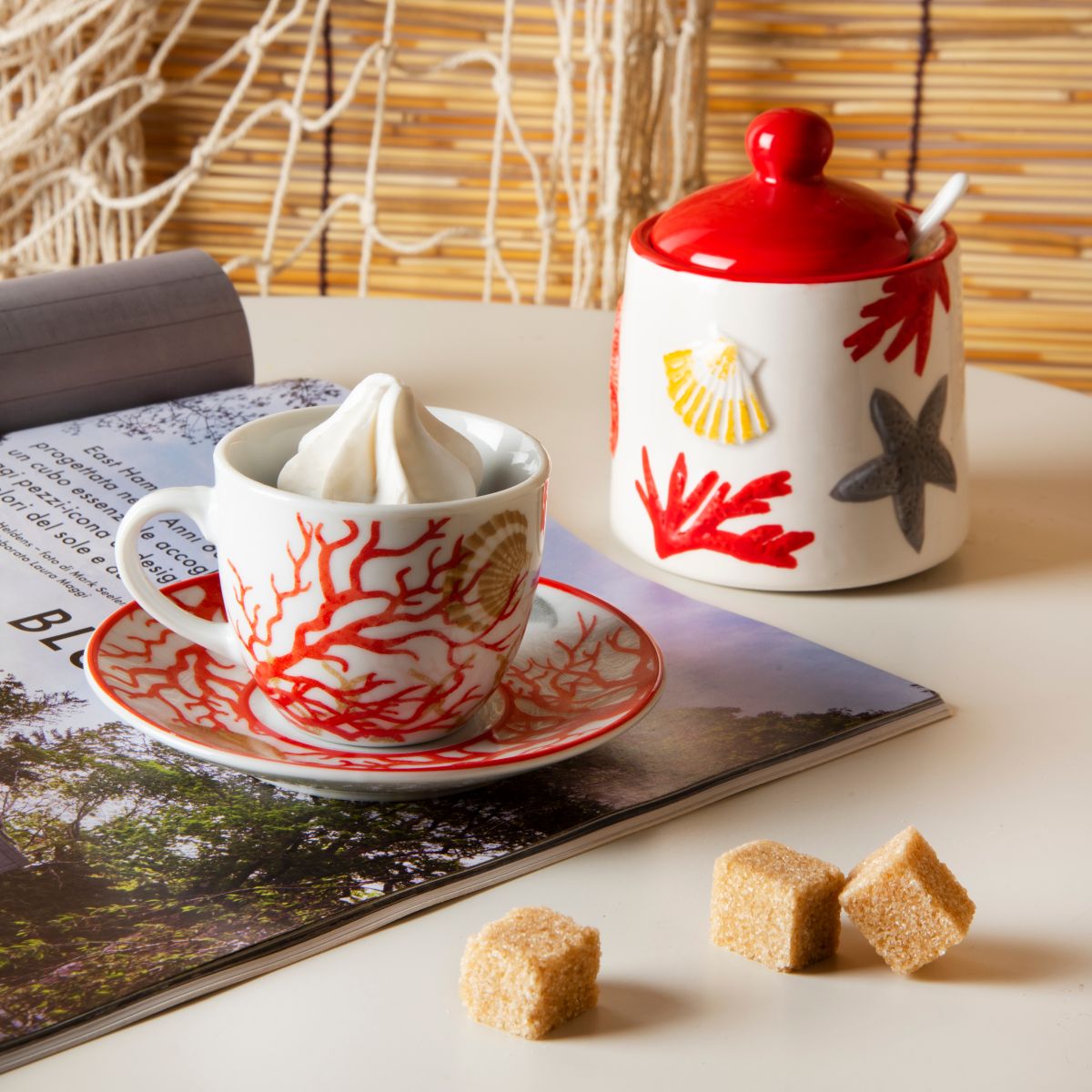 Coral Set of 6 Coffee Cups with Saucers