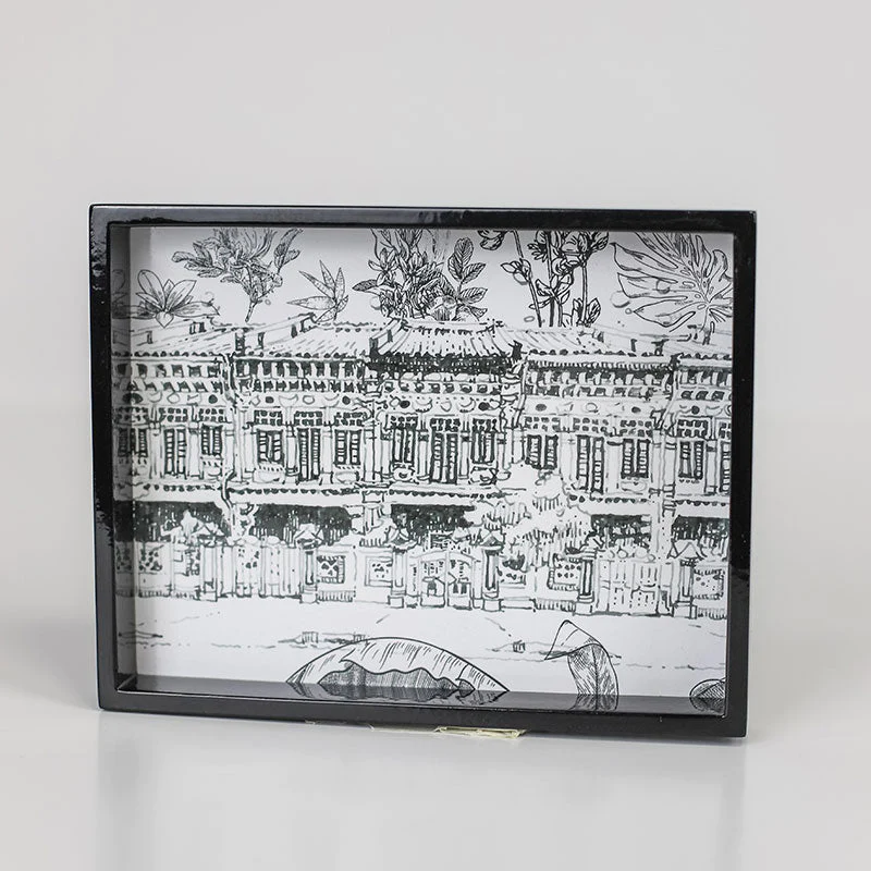 Singapore Themed Black Lacquer Trinket Tray - Koon Seng