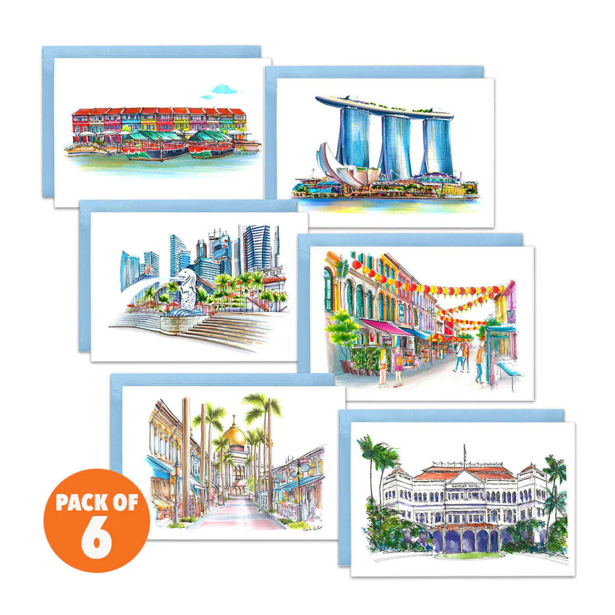 Iconic Singapore Greeting Cards (Pack of 6)