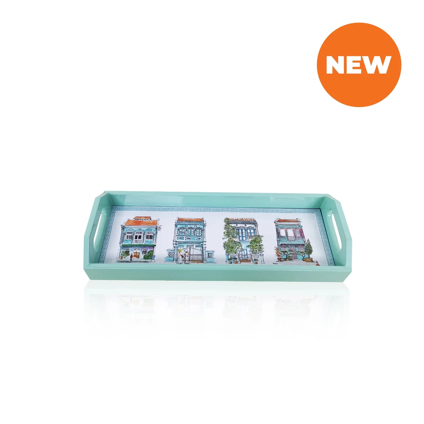 Turquoise Oblong Lacquer Tray - Turquoise Shophouses