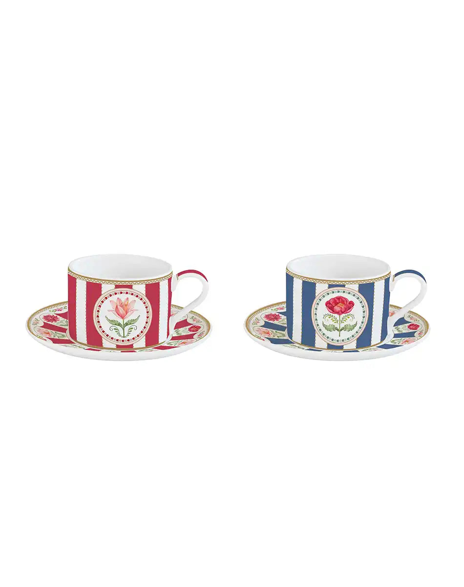 Set of 2 Cups and Saucers 240 ml Flowery