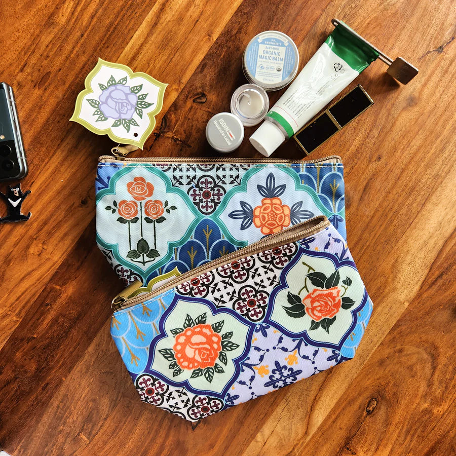 Peranakan Rose Tile Make Up Pouch
