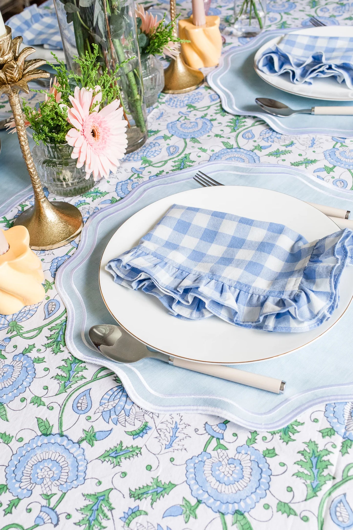 Gingham Ruffle Napkins/Placemat Set of 4