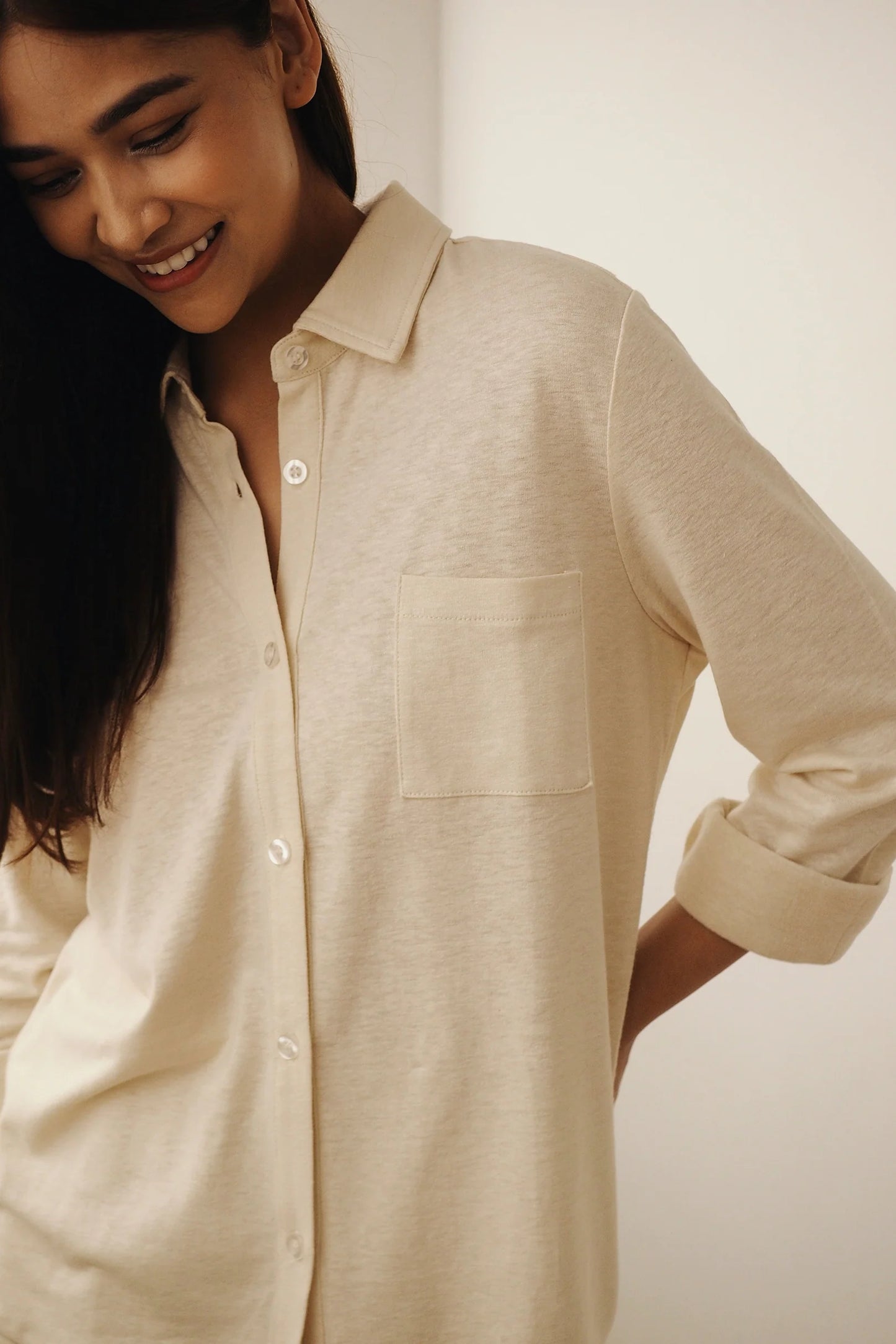 Bamboo-Linen Shirt Set in Buttermilk