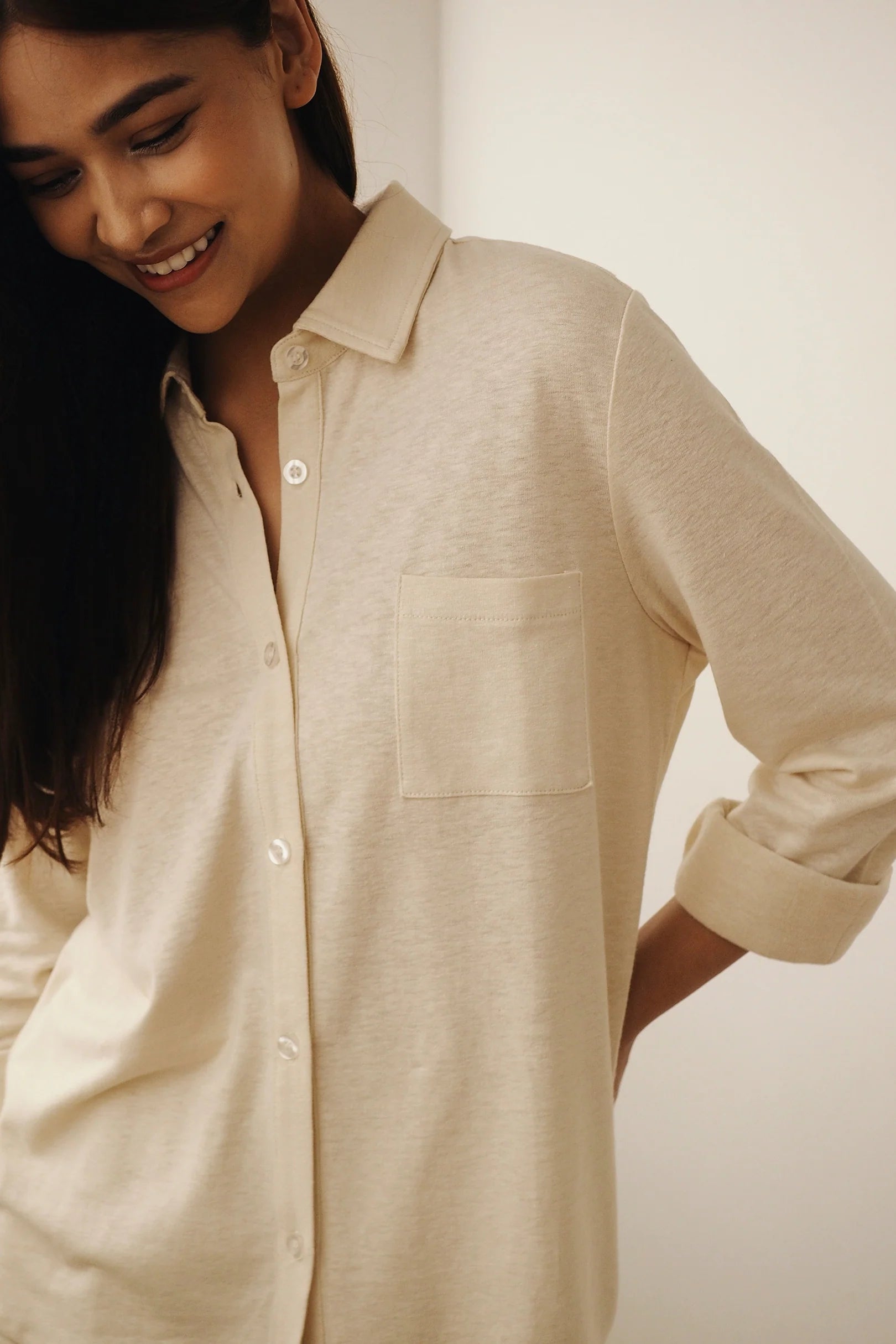 Bamboo-Linen Shirt Set in Buttermilk