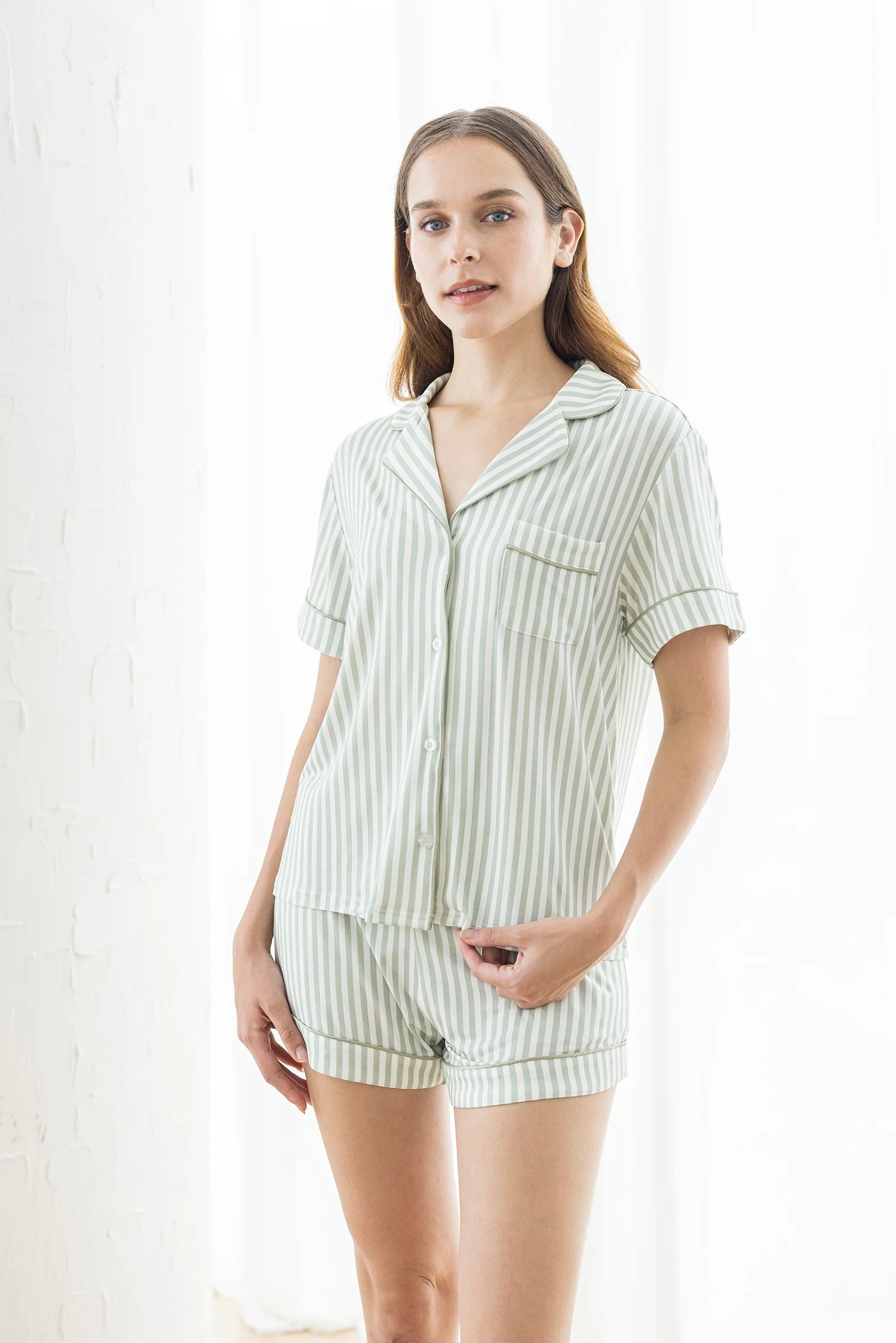 Signature Pyjamas Set in Green Stripes (DISCONTINUED)