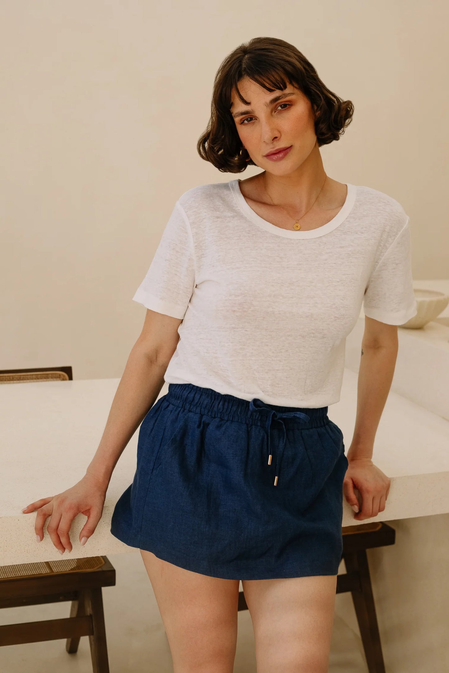 Classic Linen Skort in Navy Blue