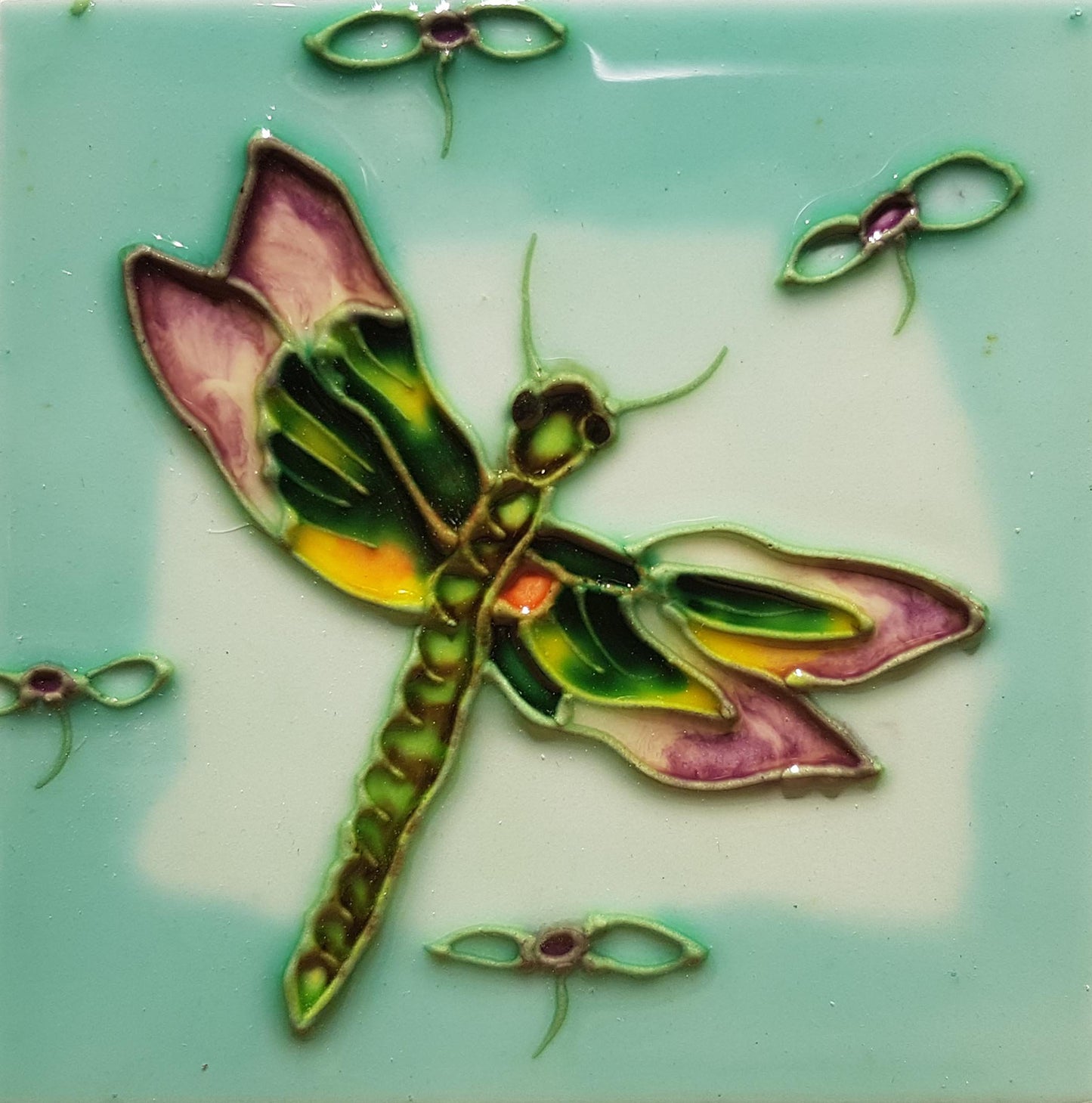 1012 Dragonfly with Purple Flower 10cm x 10cm Pureland Ceramic Tile