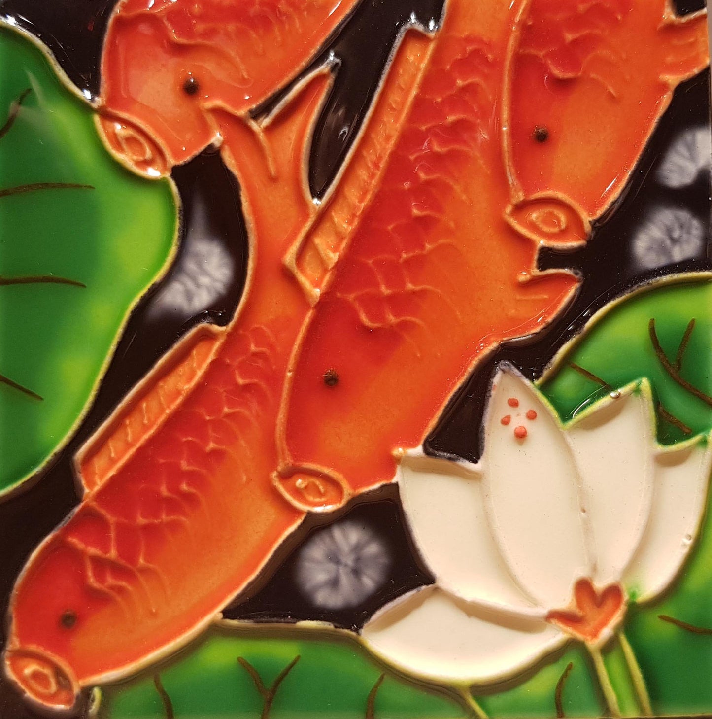 1084  Lotus with Carp Left Profile 4 10cm x 10cm Pureland Ceramic Tile