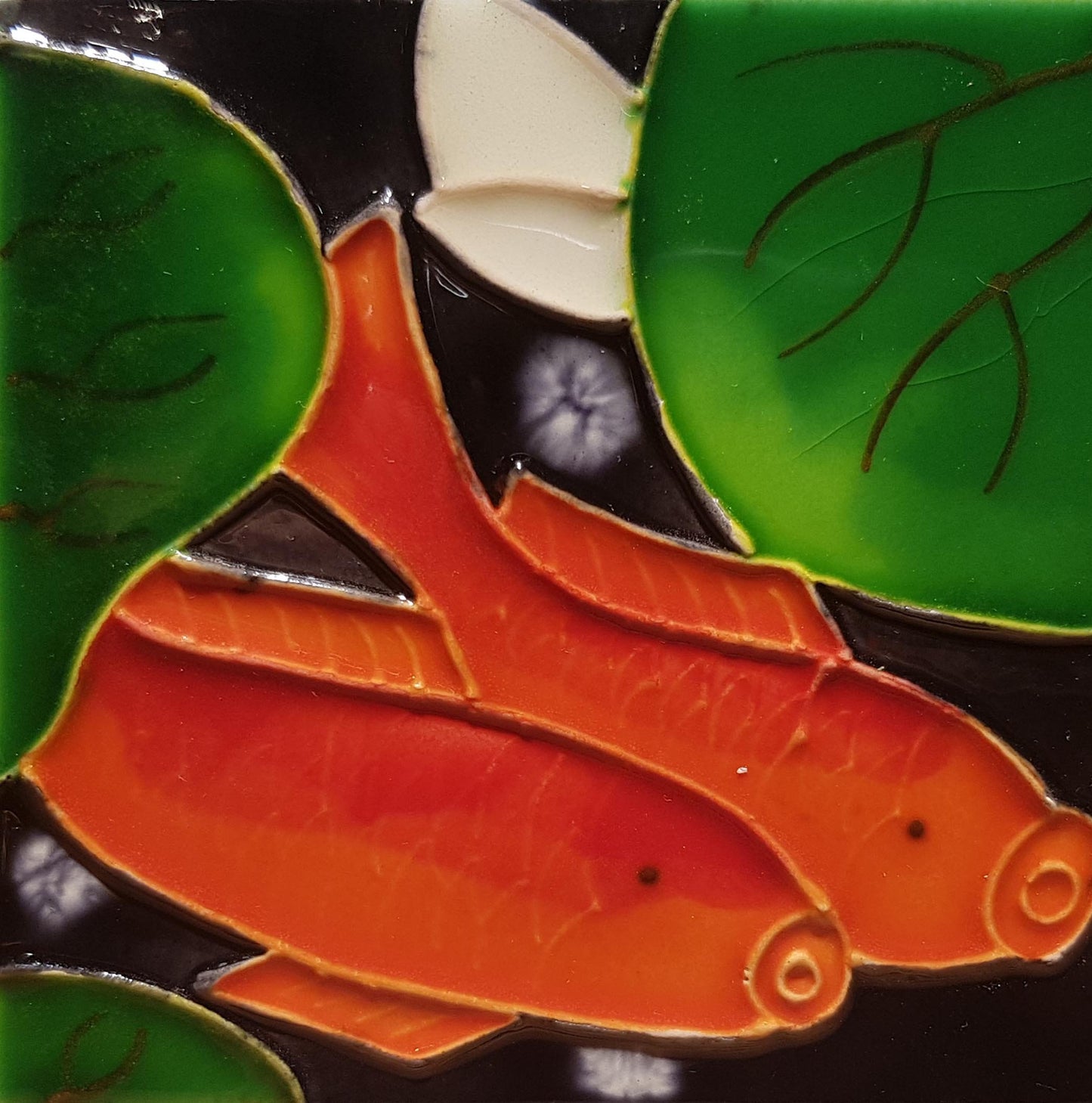 1086 Lotus with Carp Right Profile 2 10cm x 10cm Pureland Ceramic Tile