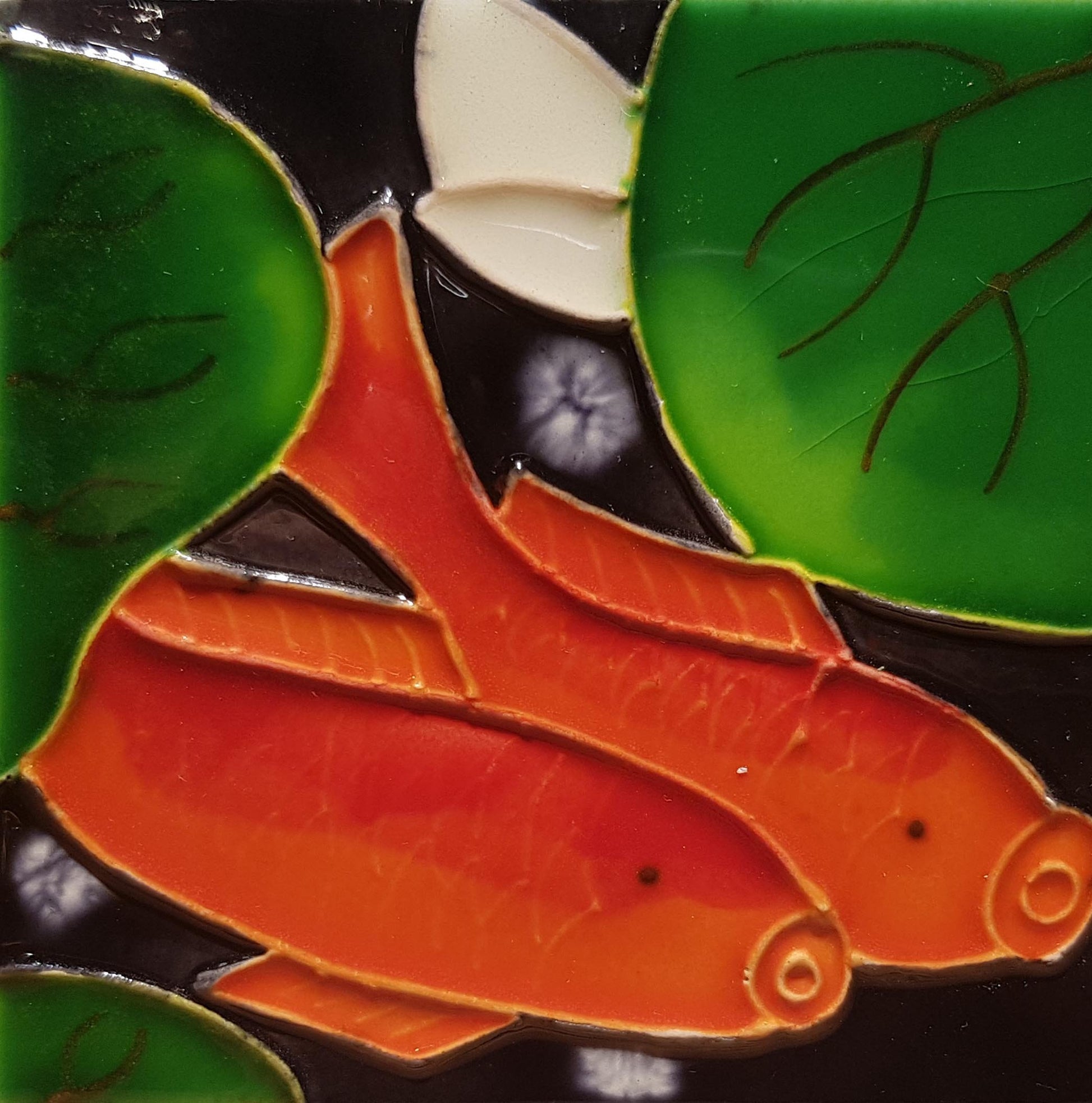 1086 Lotus with Carp Right Profile 2 10cm x 10cm Pureland Ceramic Tile