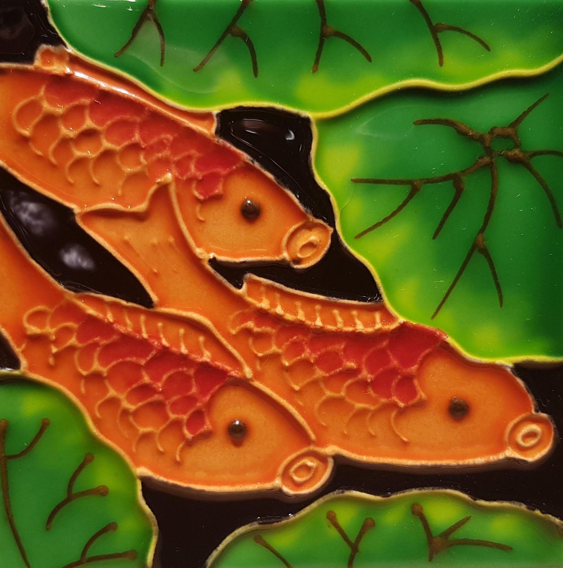 1087 Lotus with Carp Right Profile 3 10cm x 10cm Pureland Ceramic Tile