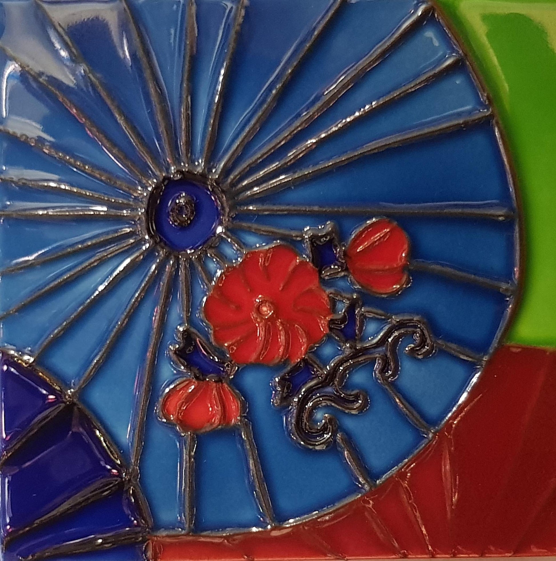 2128 Blue Umbrella 20cm x 20cm Pureland Ceramic Tile