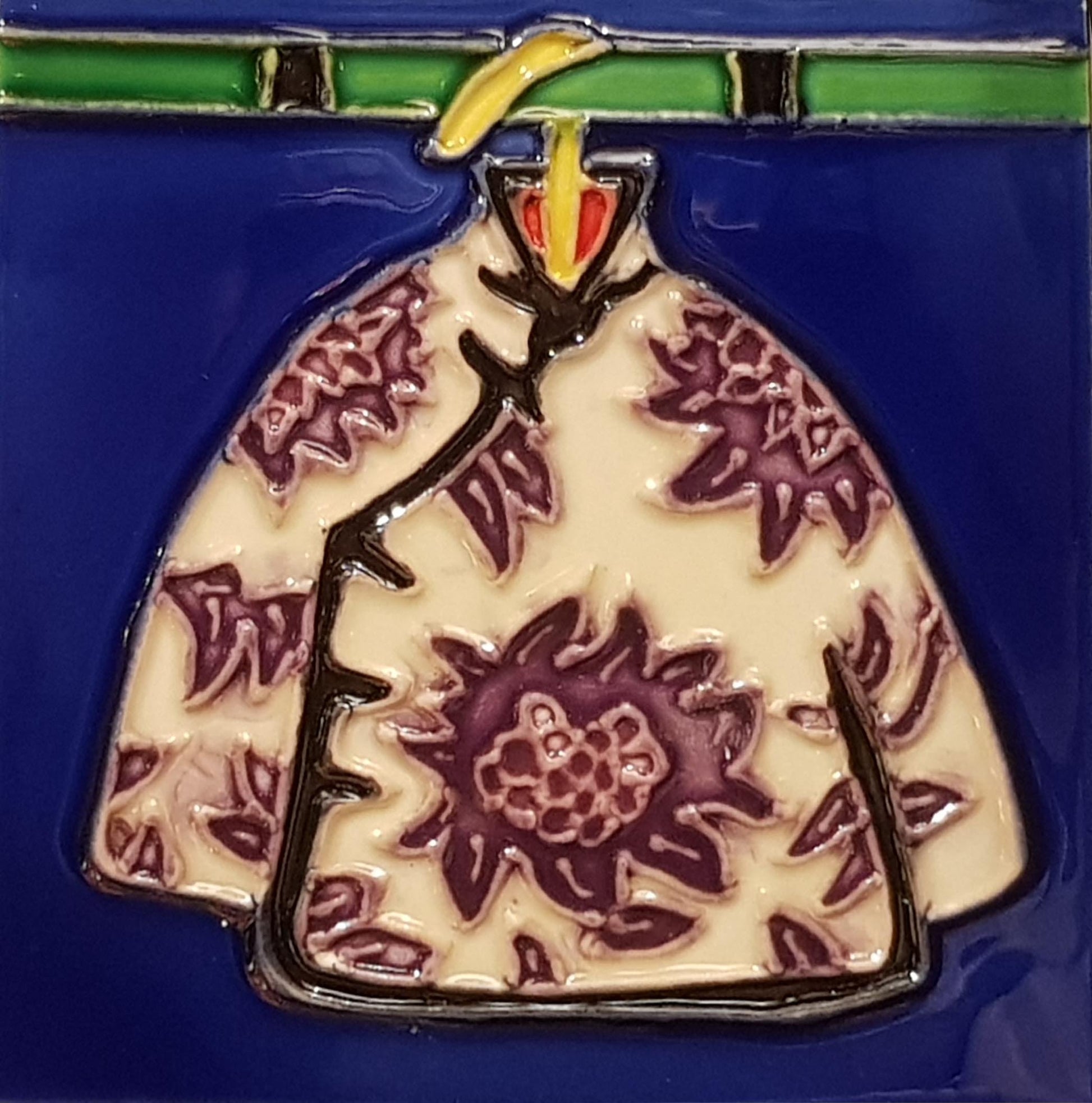 1827 Purple Flower Print Top 10cm x 10cm Pureland Ceramic Tile