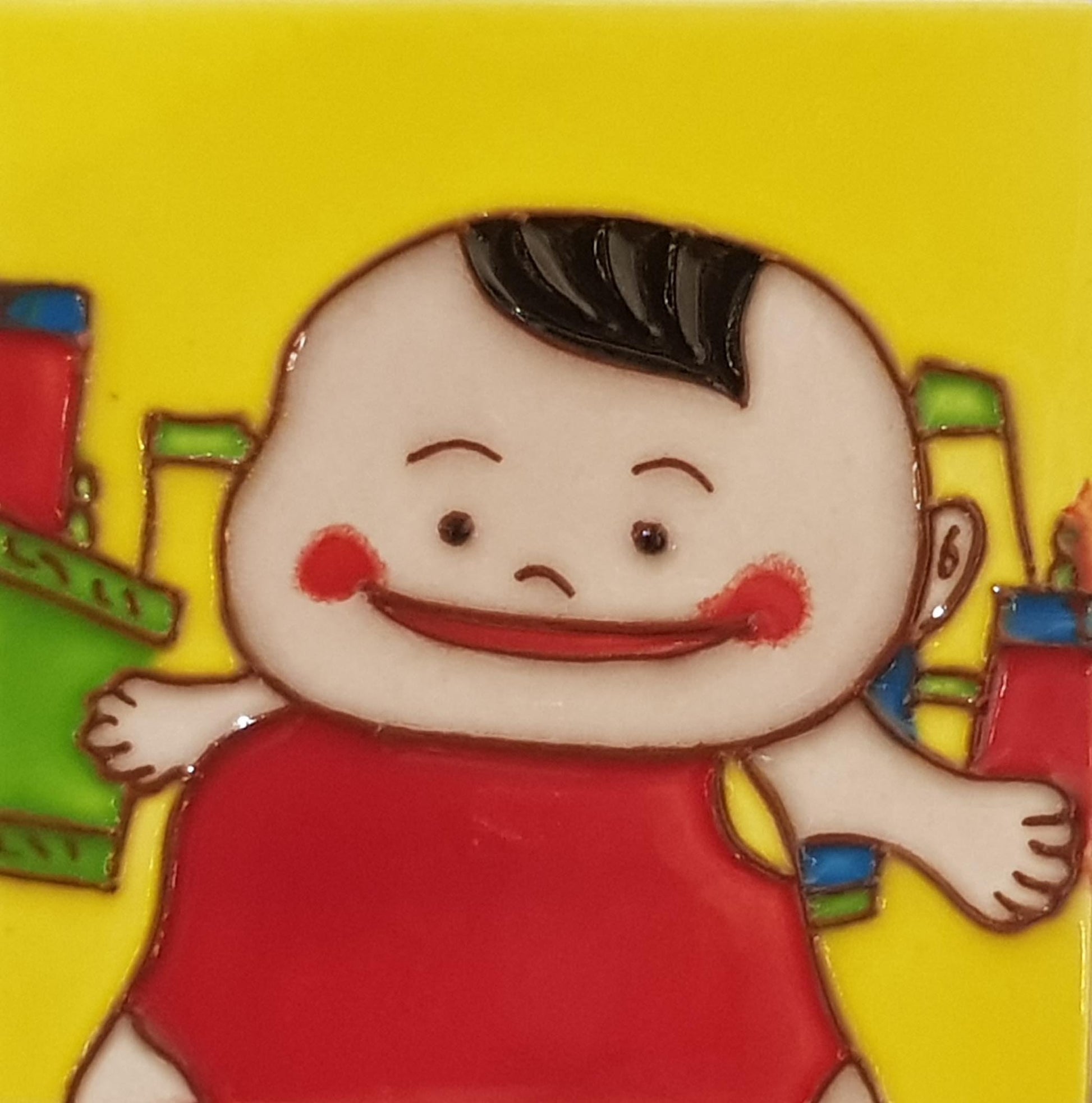 1863 Toddler with Firecracker 10cm x 10cm Pureland Ceramic Tile