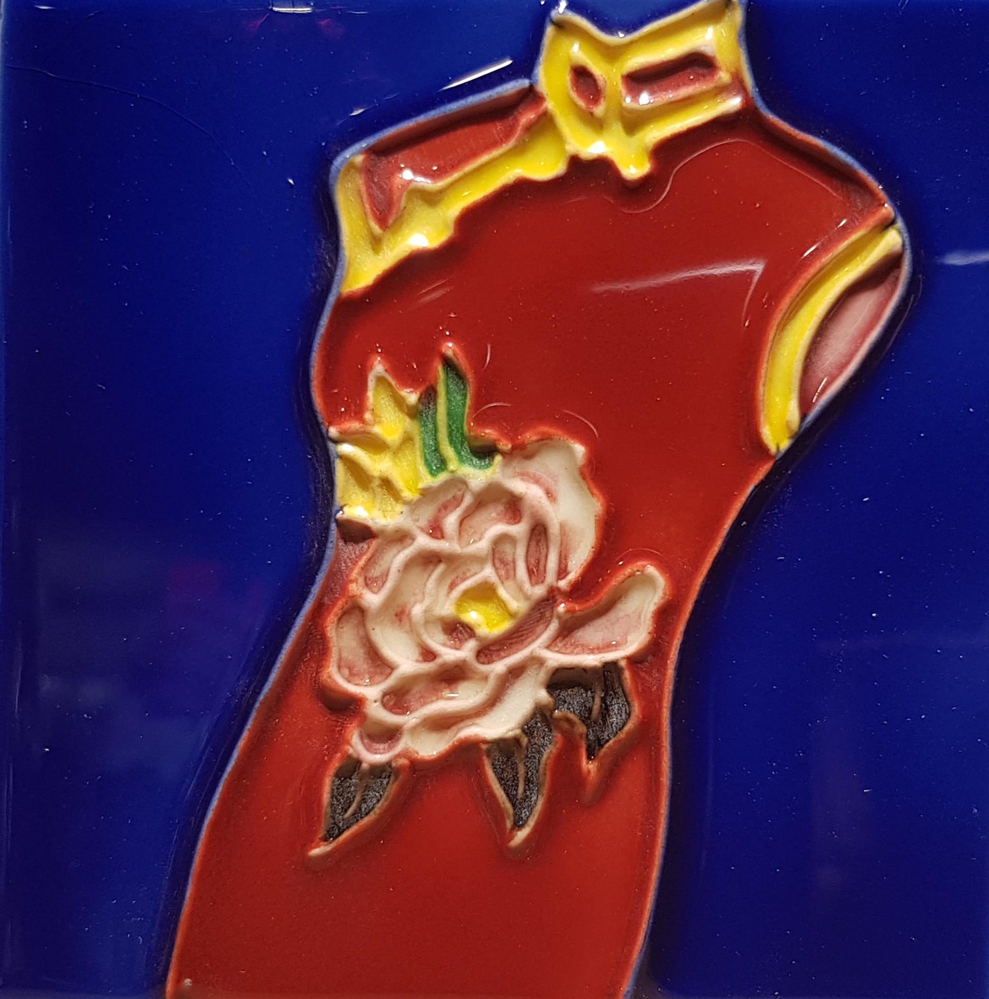 1873 Qipao with Peony Flower Print 10cm x 10cm Pureland Ceramic Tile