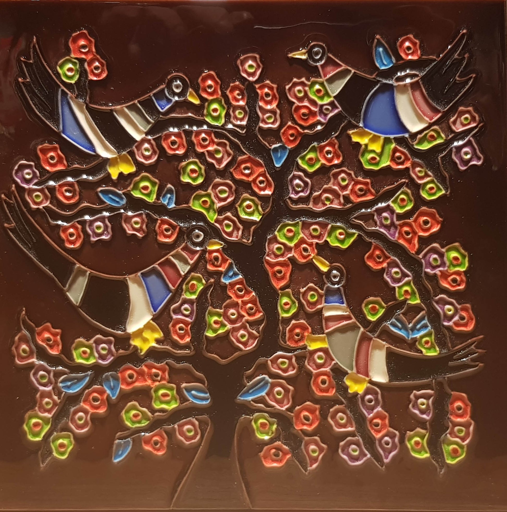 2008 Magpie and Plum Blossom 20cm x 20cm Pureland Ceramic Tile