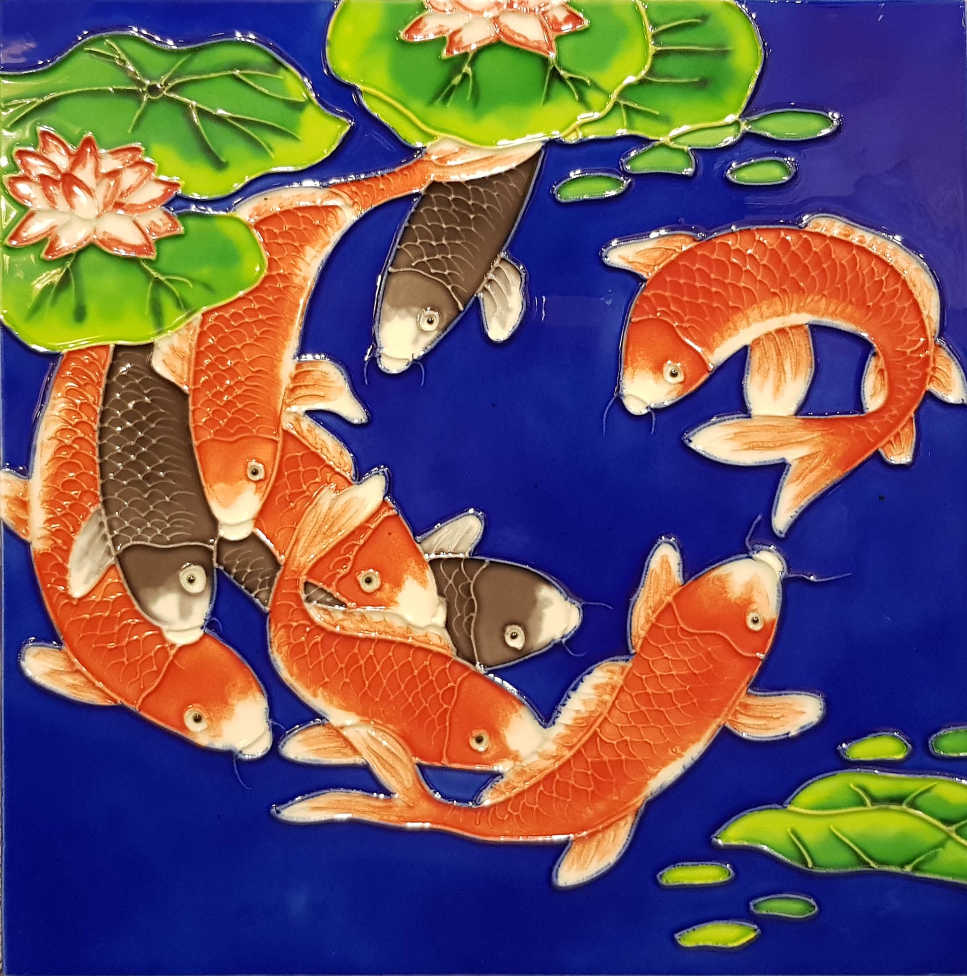2013 Koi with Blue Background 20cm x 20cm Pureland Ceramic Tile