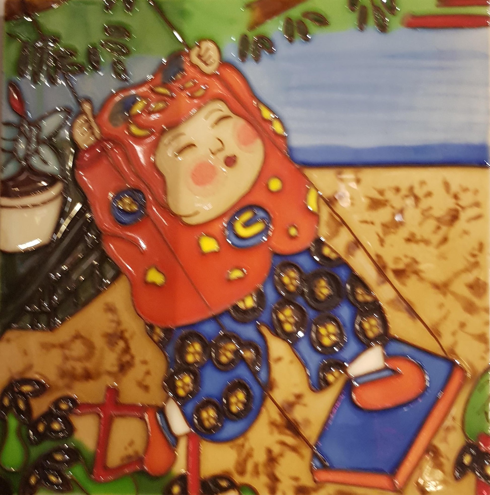 2191 Boy on Swing 20cm x 20cm Pureland Ceramic Tile