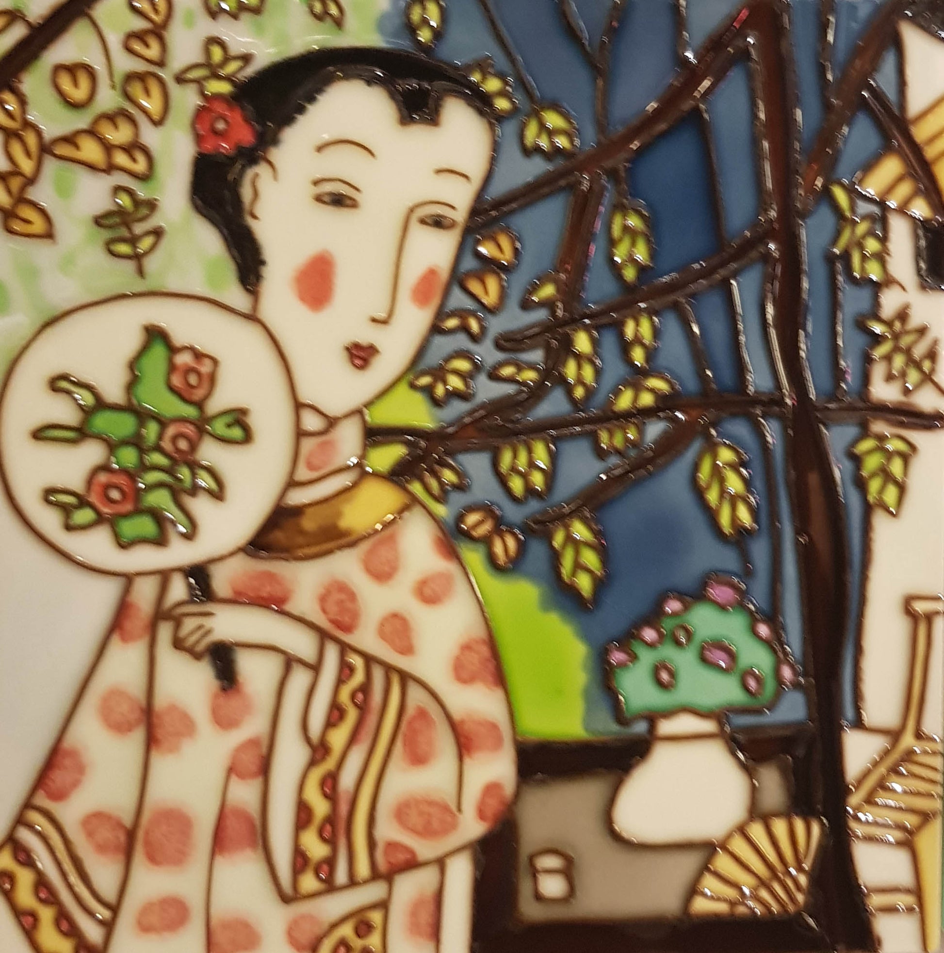 2207 Admiring Flowers 20cm x 20cm Pureland Ceramic Tile