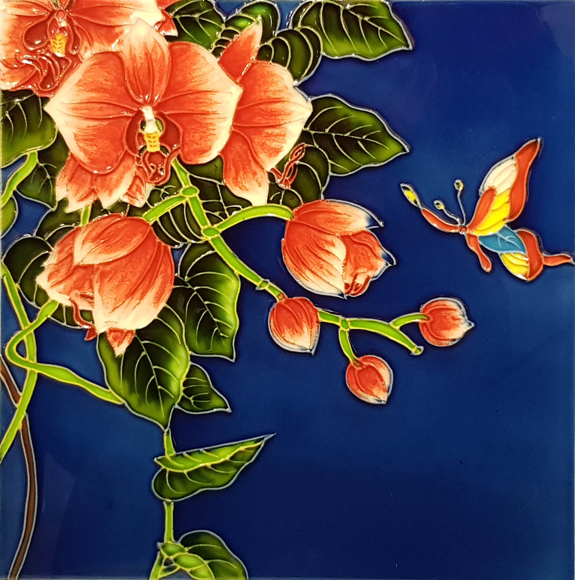 3528 Red Flower and Butterfly 30cm x 30cm Pureland Ceramic Tile