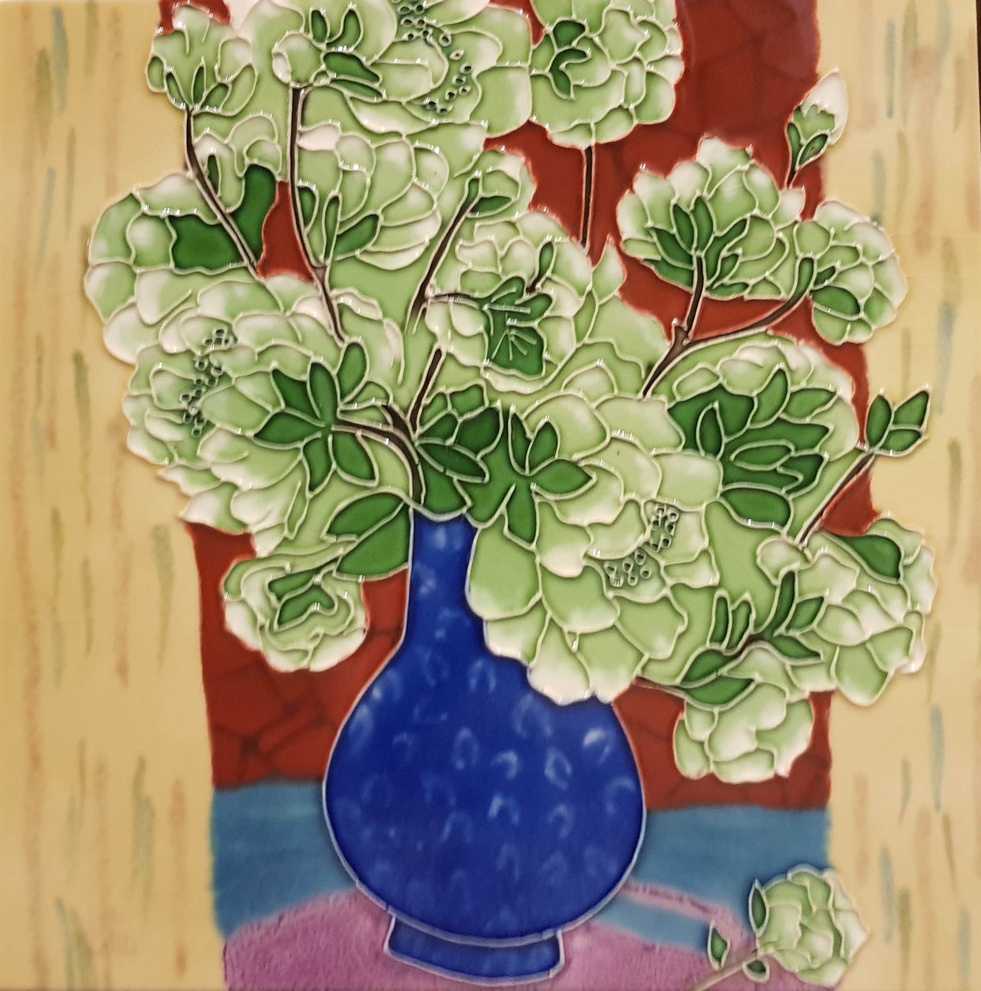 3554 Green Peony 30cm x 30cm Pureland Ceramic Tile