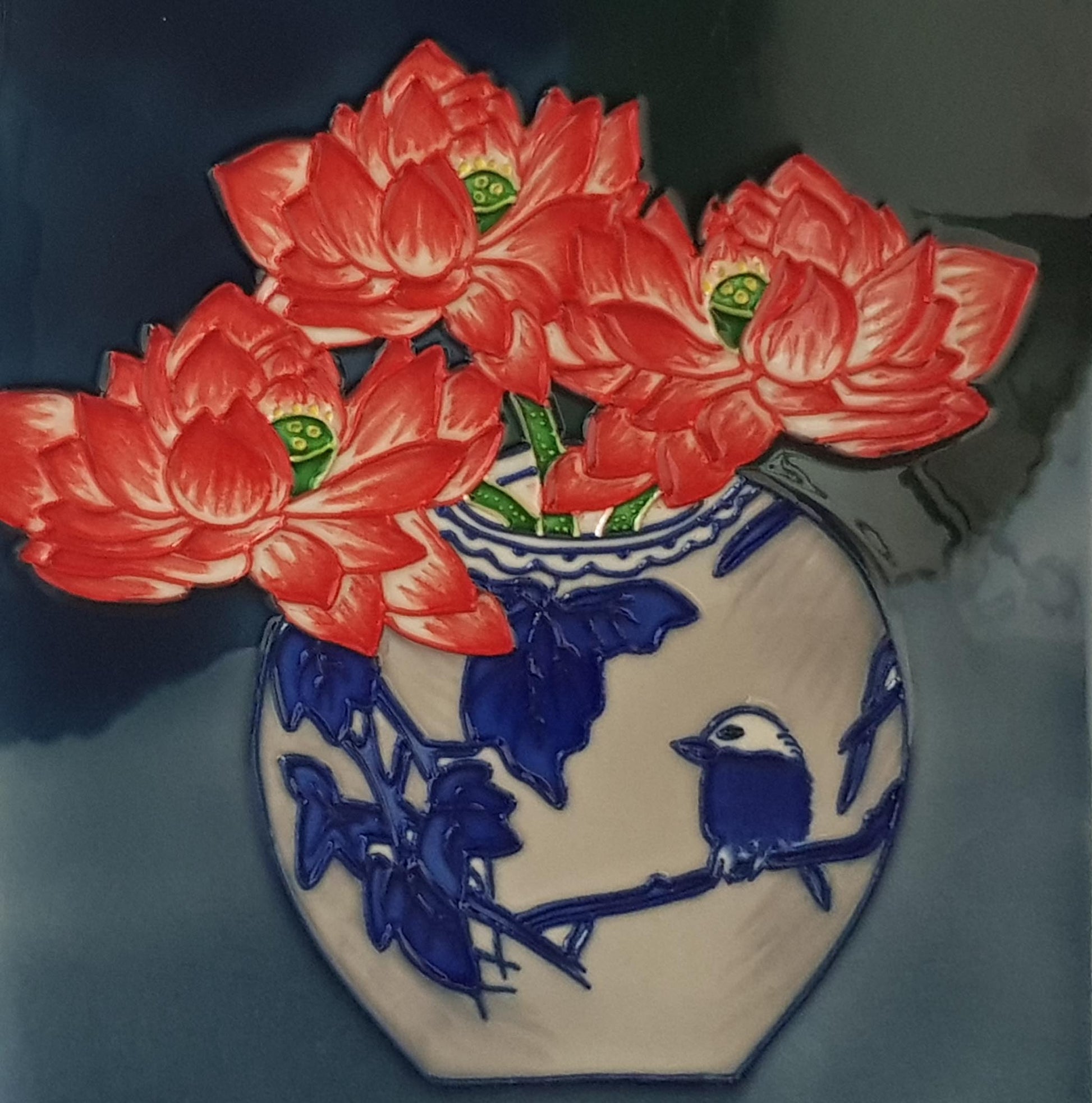 3556 Ceramic Vase - Bird 30cm x 30cm Pureland Ceramic Tile