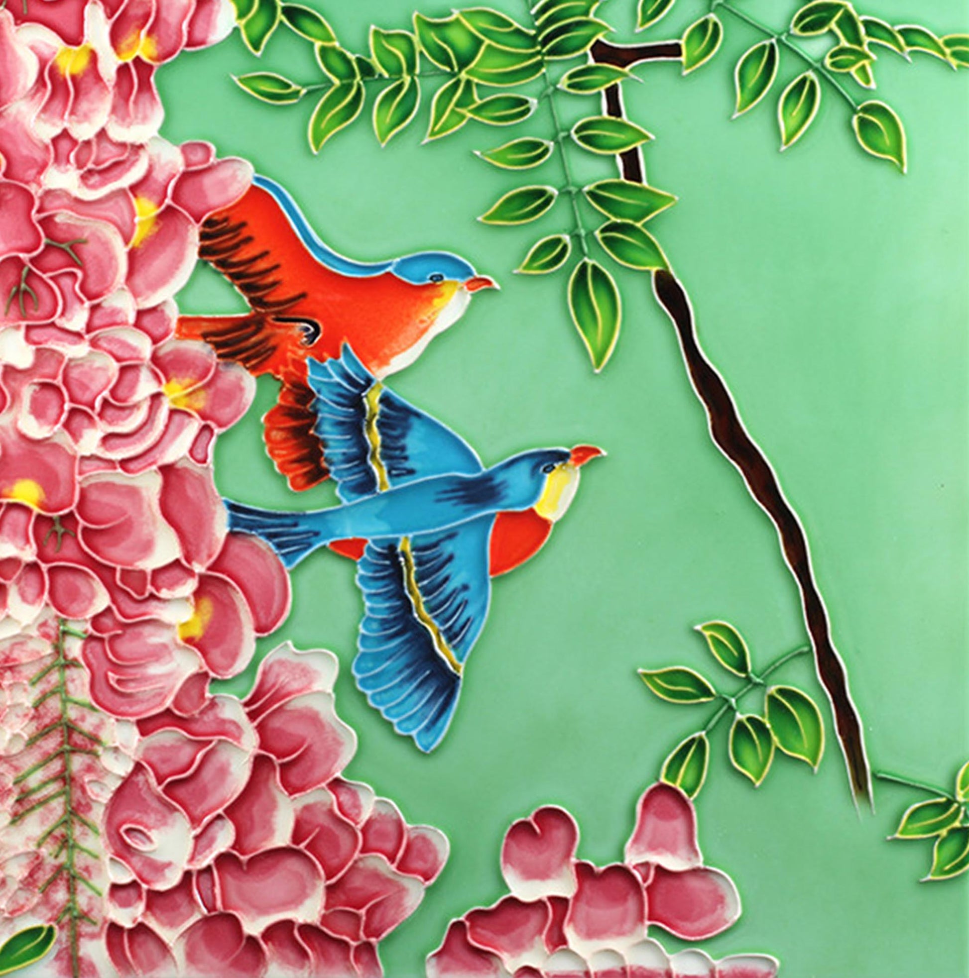 3570 Green and Purple Vines 30cm x 30cm Pureland Ceramic Tile