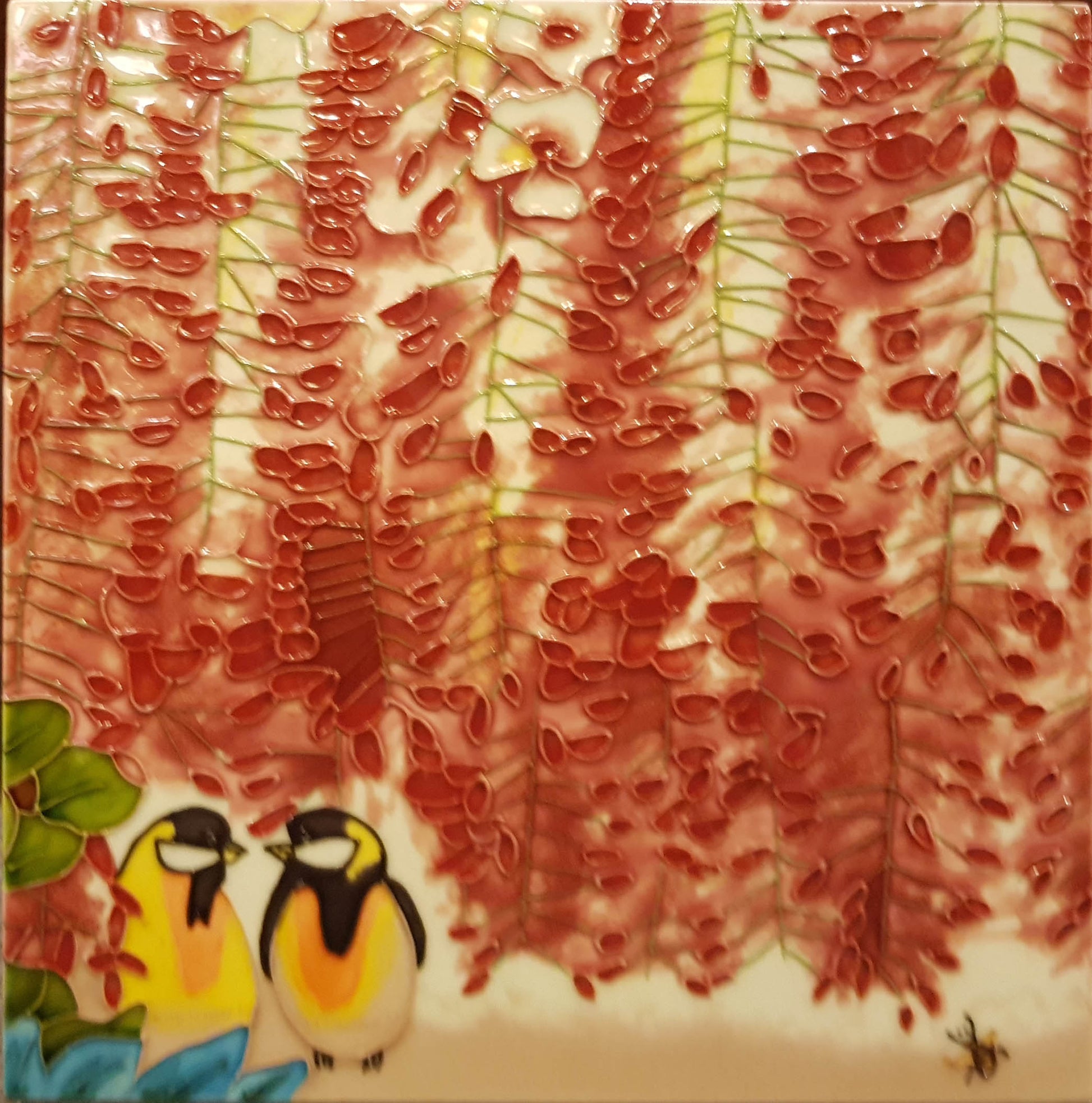 3572 Red and Purple Vines 30cm x 30cm Pureland Ceramic Tile