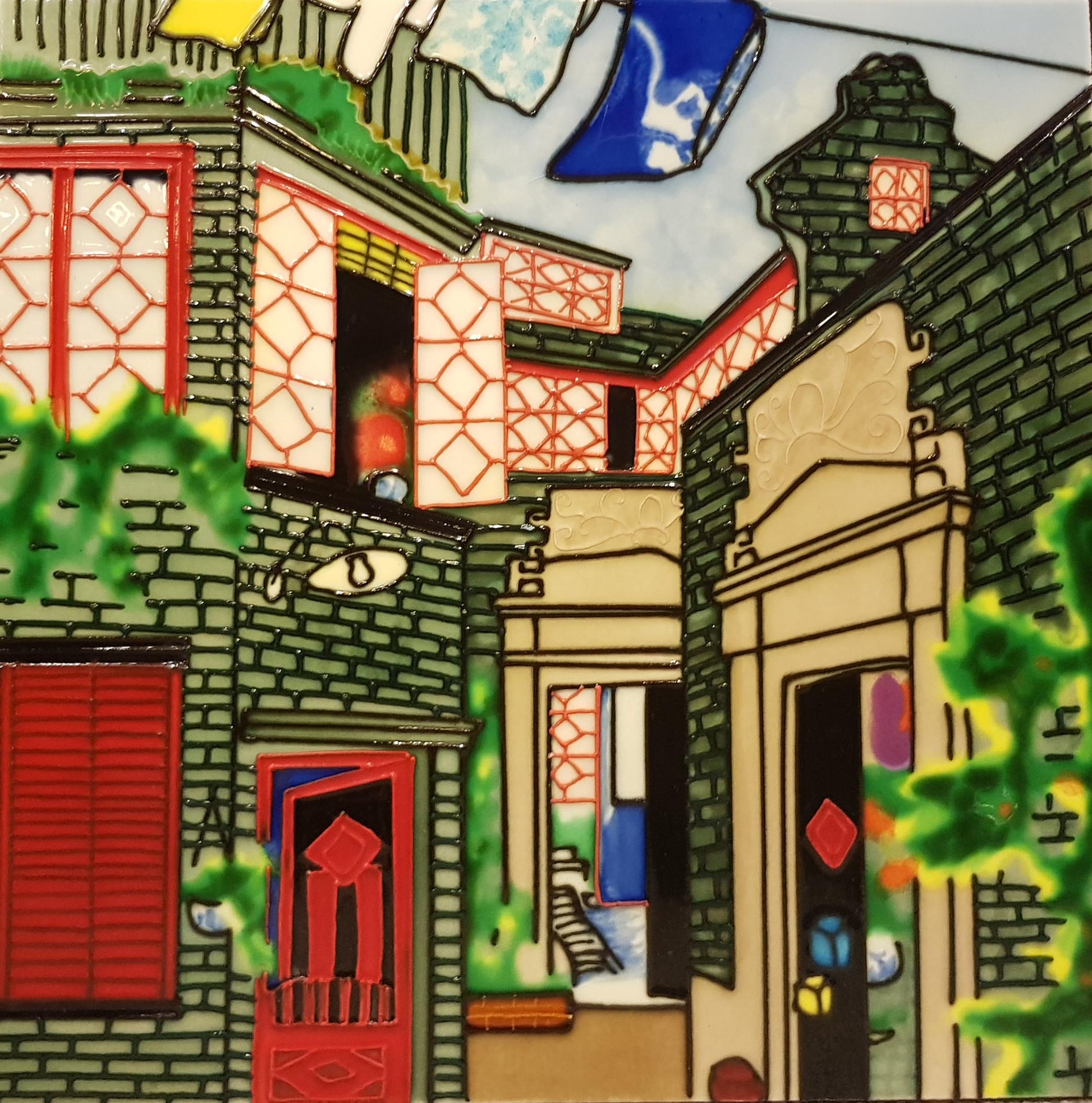 3718 Green Brick Alley 30cm x 30cm Pureland Ceramic Tile