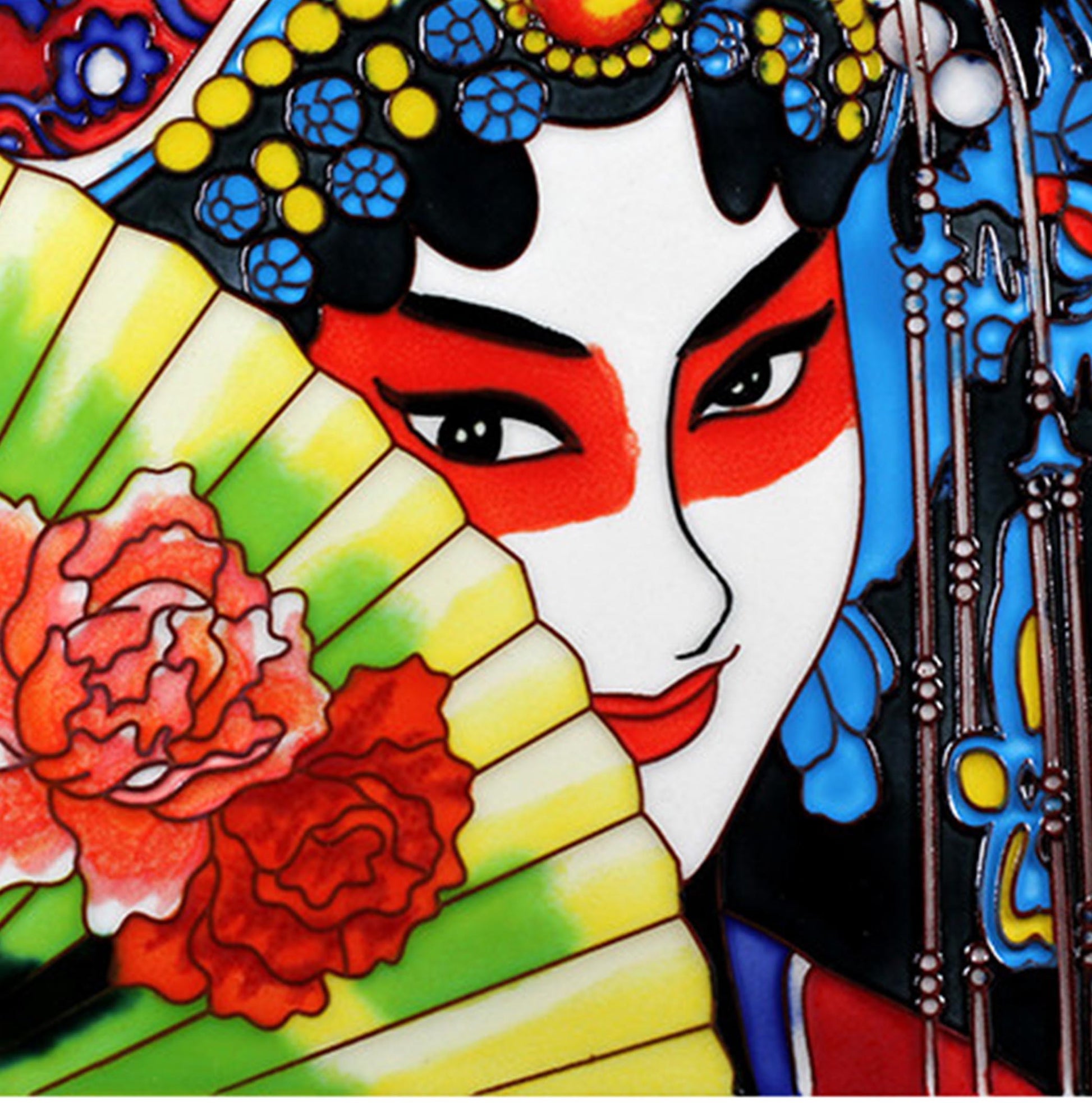 3936 Chinese Opera Peony Fan 30cm x 30cm Pureland Ceramic Tile
