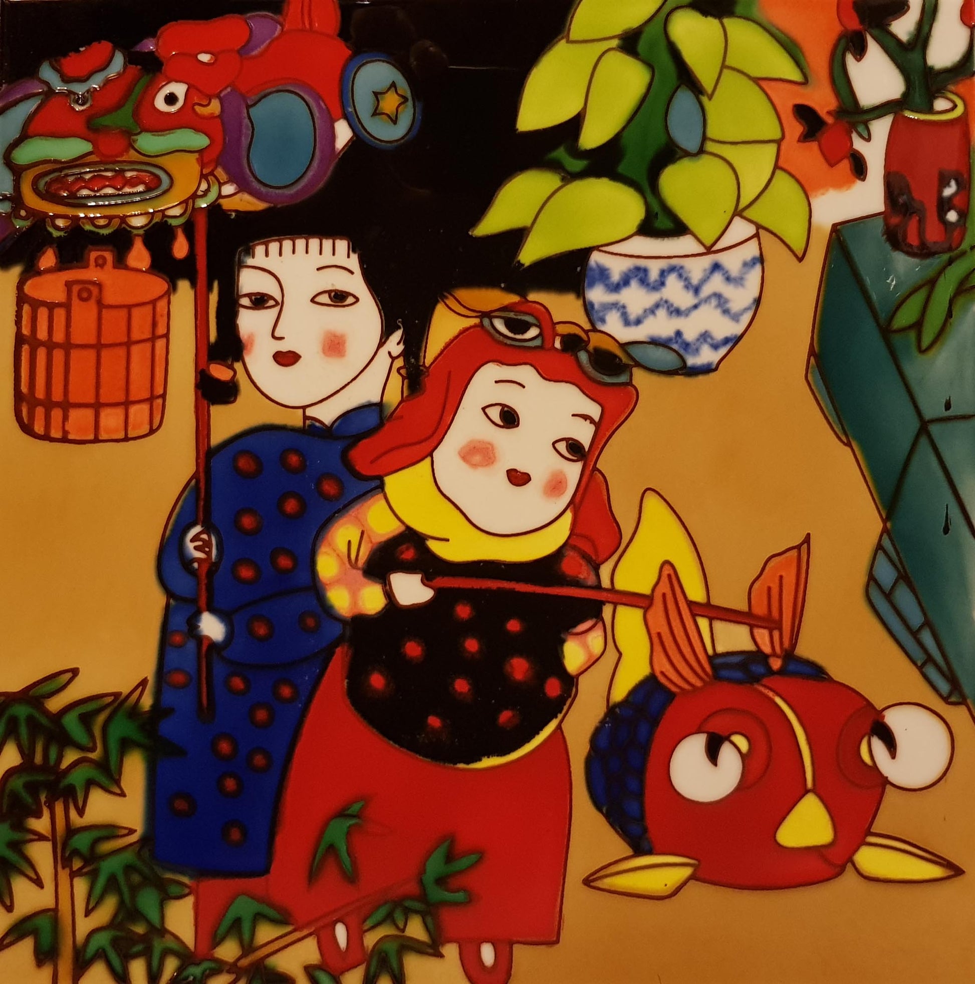 3957 Playing with Lantern 30cm x 30cm Pureland Ceramic Tile