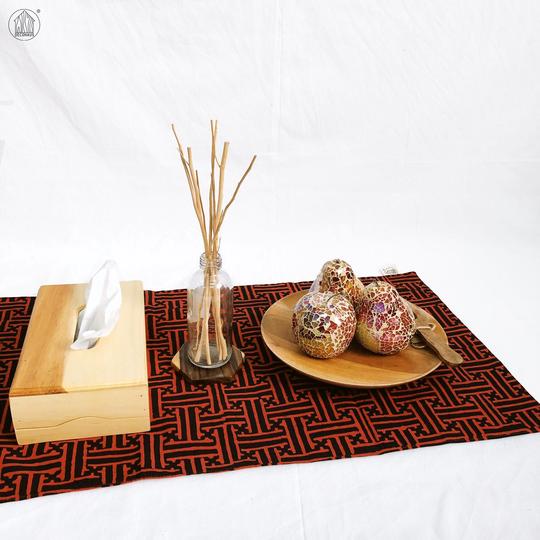GEOMETRY Batik Handstamped Table Runner in Red