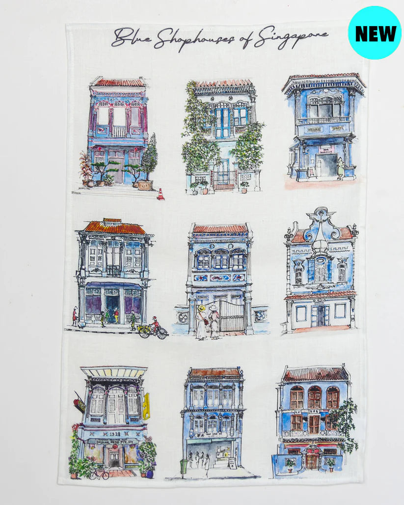 Singapore Themed Linen Tea Towel