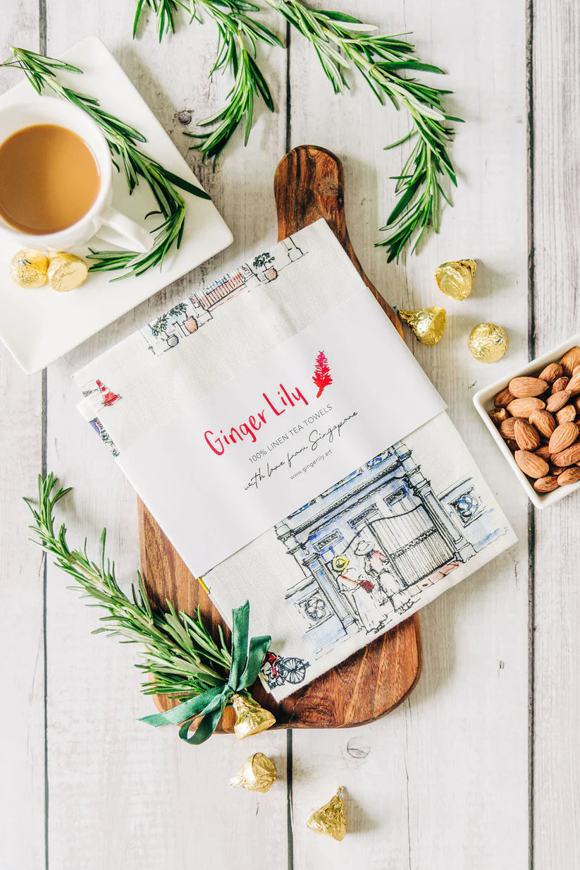 Singapore Themed Linen Tea Towel