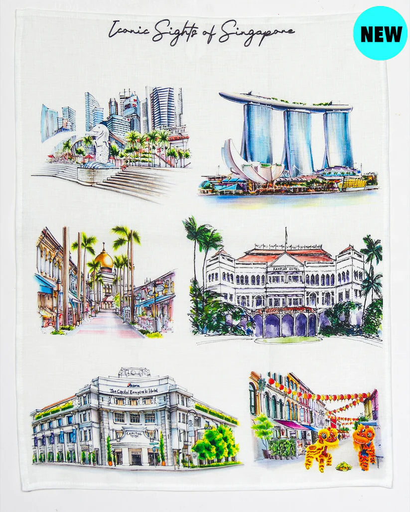 Singapore Themed Linen Tea Towel