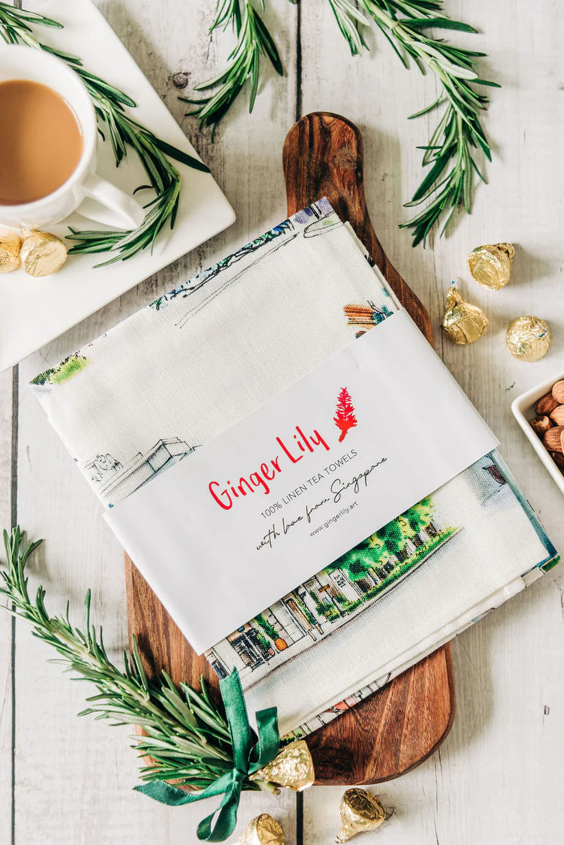 Singapore Themed Linen Tea Towel