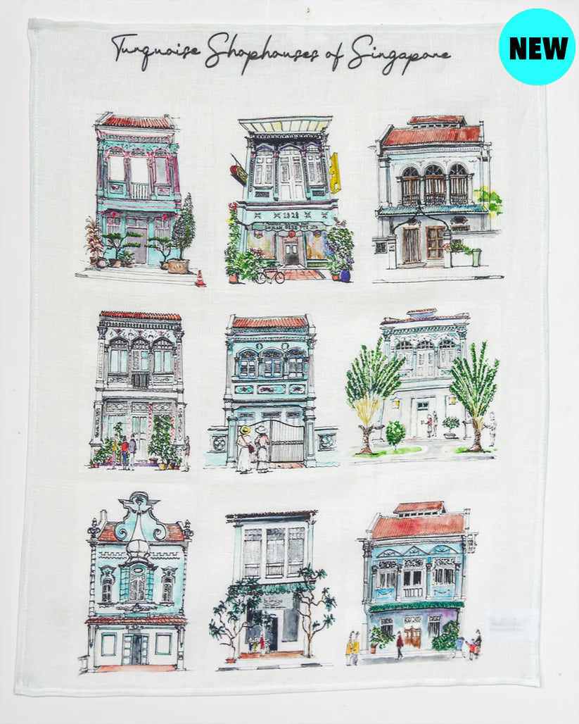 Singapore Themed Linen Tea Towel