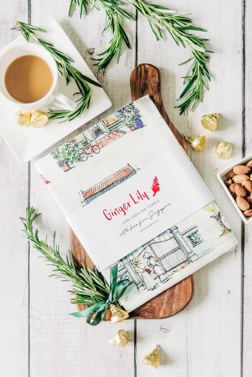 Singapore Themed Linen Tea Towel