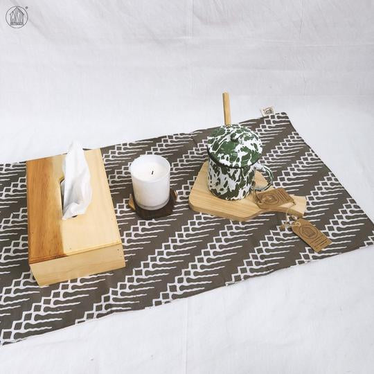 PARANG GEOMETRIC Batik Hand-Stamped Table Runner in Stone Grey