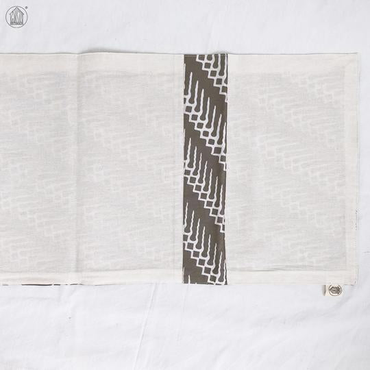 PARANG GEOMETRIC Batik Hand-Stamped Table Runner in Stone Grey
