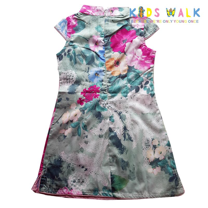 YM-43 LIGHT GREEN FLORA PRINT KIDS CHEONGSAM