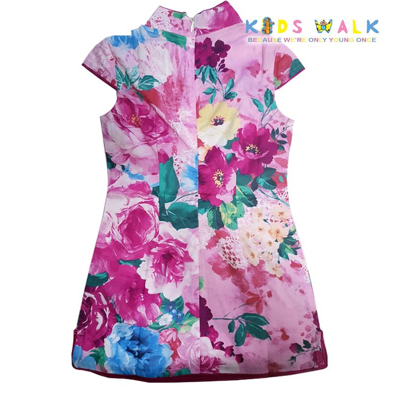 YM-53 PINK FLORA PRINT KIDS CHEONGSAM