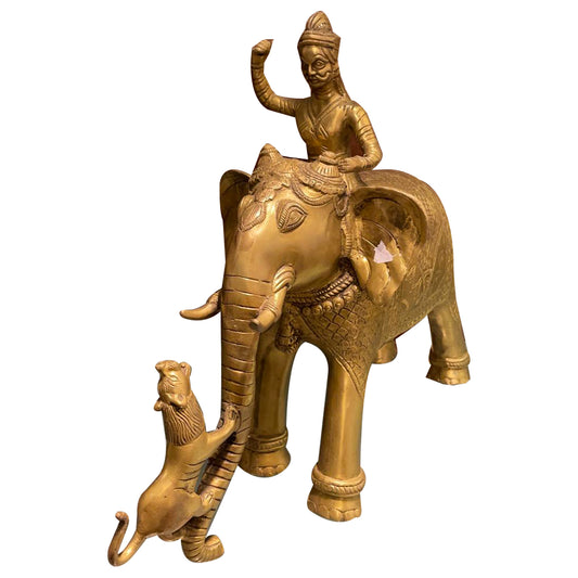 Bronze Figurine - Man, Elephant and Tiger by Banyan Shade
