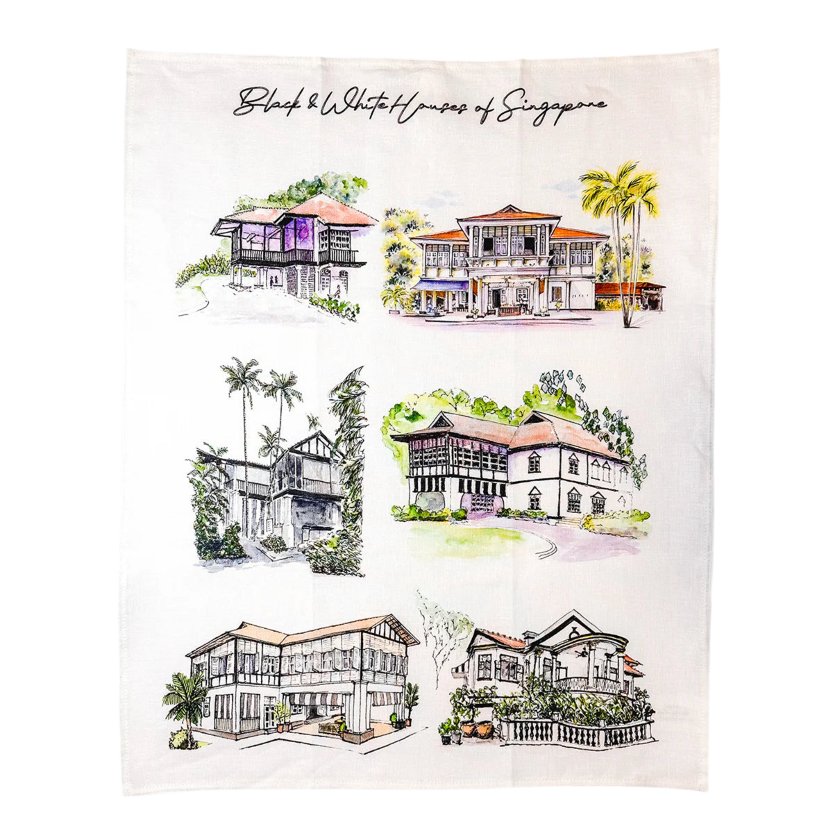 Linen Tea Towel (Black & White House)