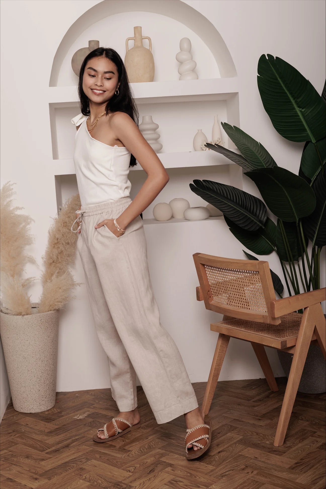 Classic Linen Lounge Pants in Oat