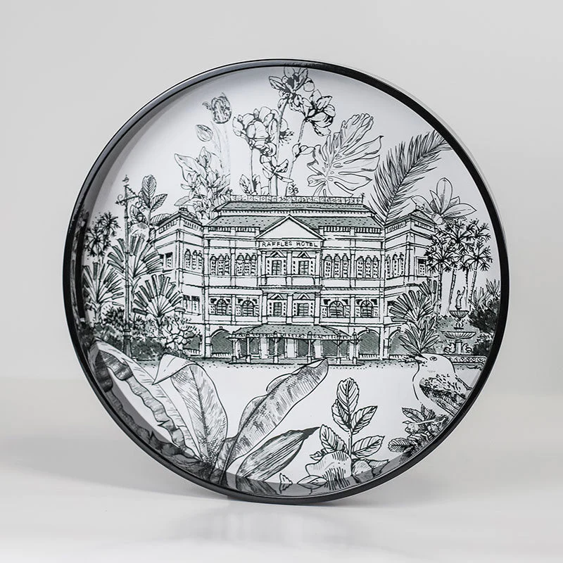 Singapore Themed Lacquer Round Tray - Raffles Hotel – Silk Walk